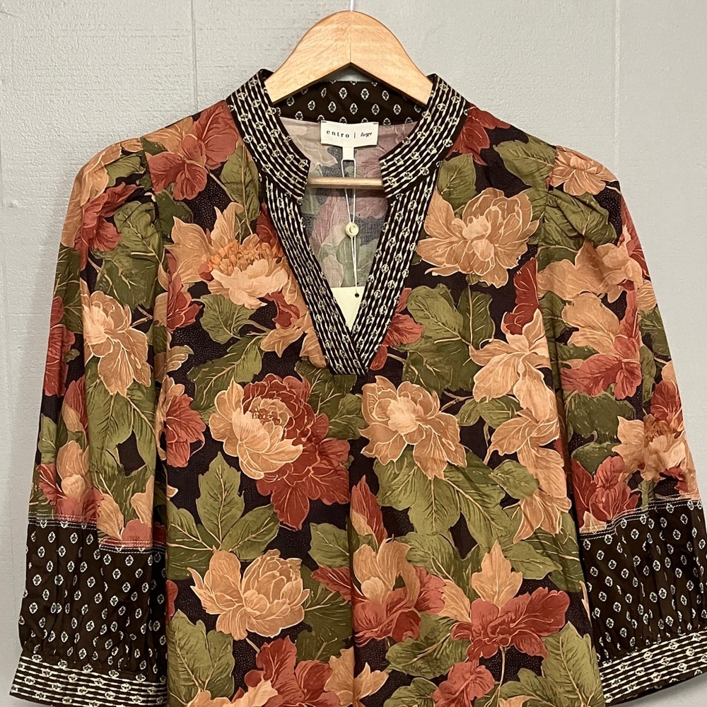 NWT Fall Entro Floral Top Blouse Shirt Large - Picture 3 of 14